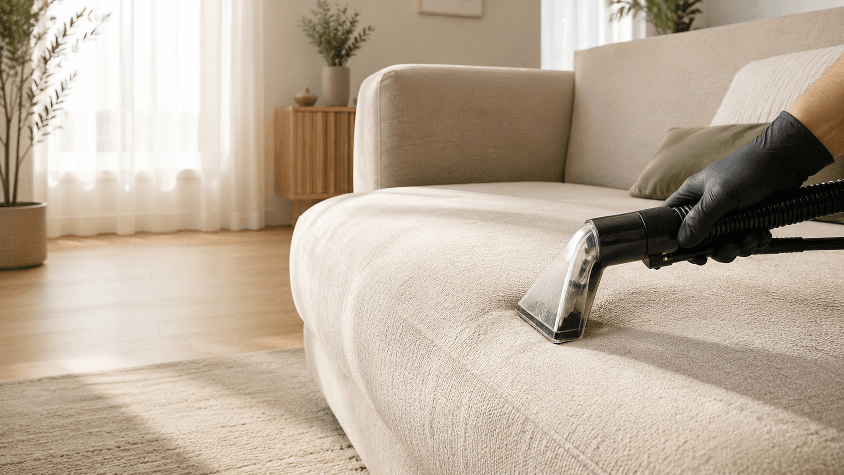 Professional cleaning of a light sofa
